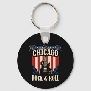 Chicago Rock And Roll Music City Graphic Keychain