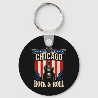 Chicago Rock And Roll Music City Graphic Keychain
