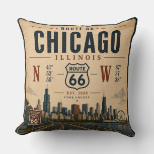 Chicago Route 66 Coordinates Travel  Throw Pillow