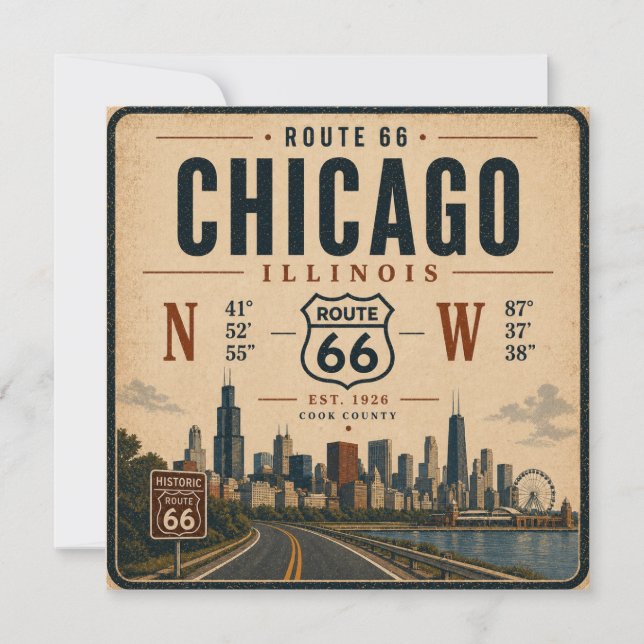 Chicago Route 66 Retro Travel Card (Front)