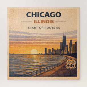 Chicago Route 66 Sunset Skyline Travel Vibe Jigsaw Puzzle