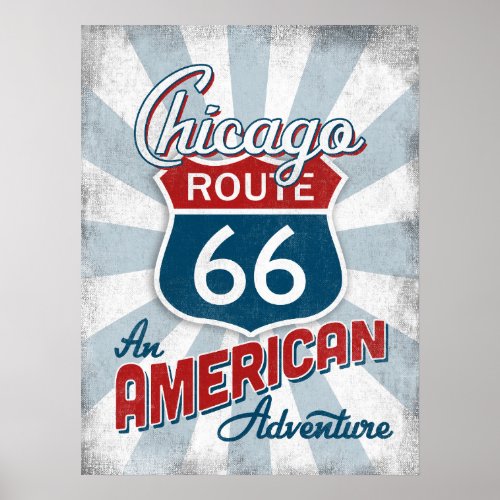 Chicago Route 66 Vintage America Illinois Poster