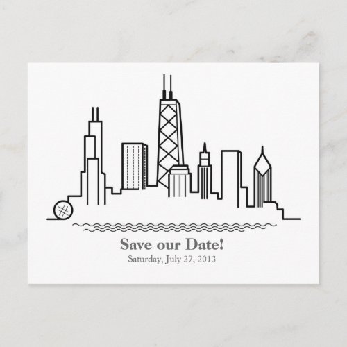 Chicago Save the Date City Skyline Announcement Postcard