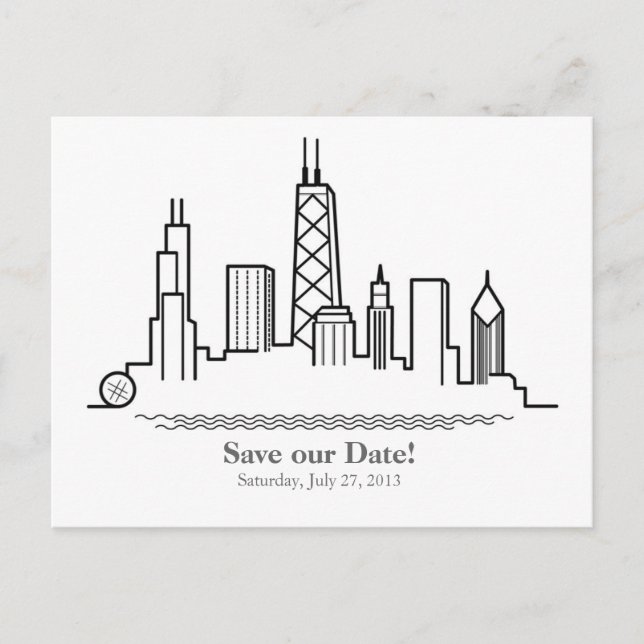 Chicago Save the Date City Skyline Announcement Postcard (Front)
