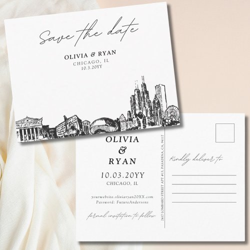 Chicago Save the Date Postcard for Elegant Wedding