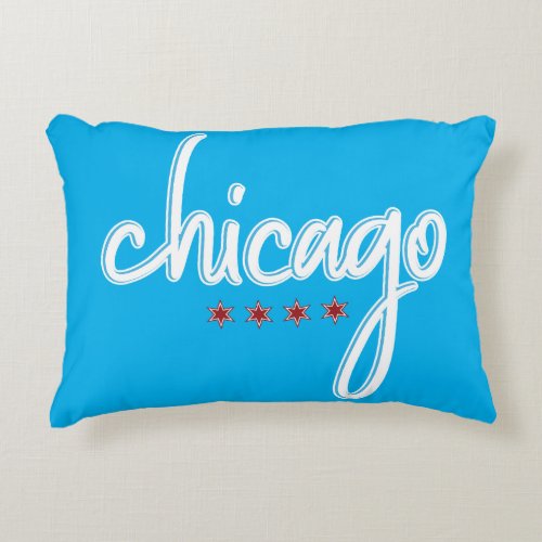 Chicago Script Graphic with Stars Accent Pillow