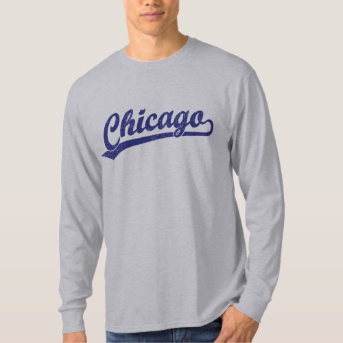 Chicago script logo in blue T_Shirt