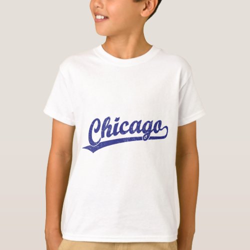 Chicago script logo in blue T_Shirt