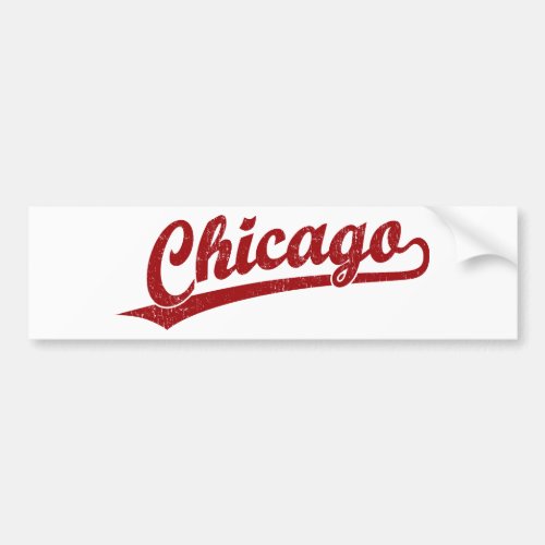 Chicago script logo in red bumper sticker