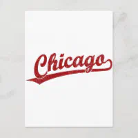 Chicago script logo in red postcard, Zazzle