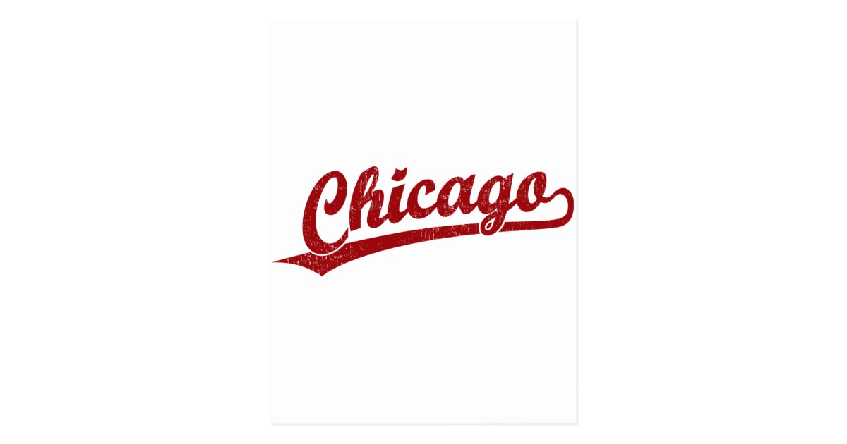 Chicago script logo in red postcard | Zazzle.com