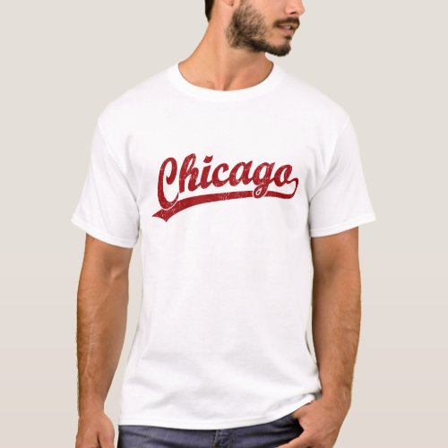 Chicago script logo in red T_Shirt