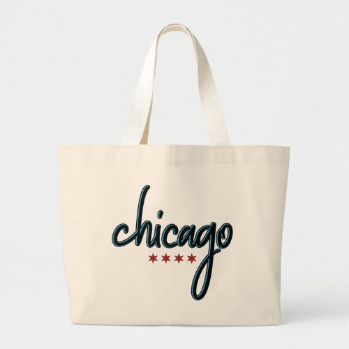 Chicago Script with Stars Large Tote Bag