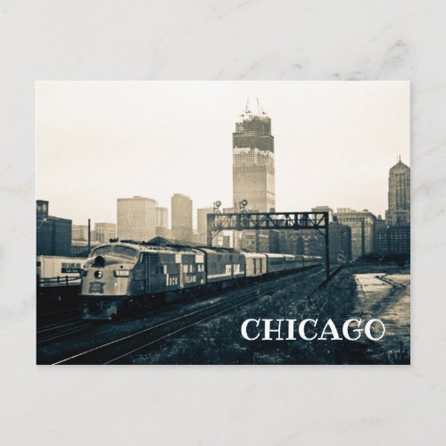 Chicago Sears  Tower Construction Train Photograph Postcard