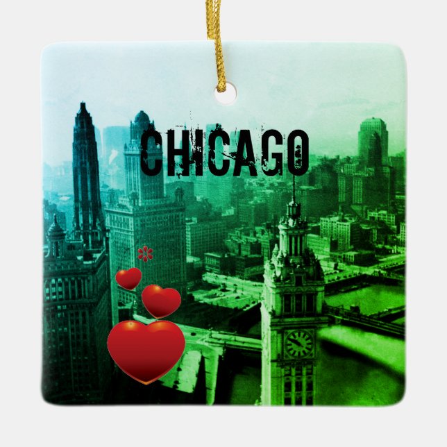 Chicago Skyline1930's from Above view Photograph Ceramic Ornament (Front)