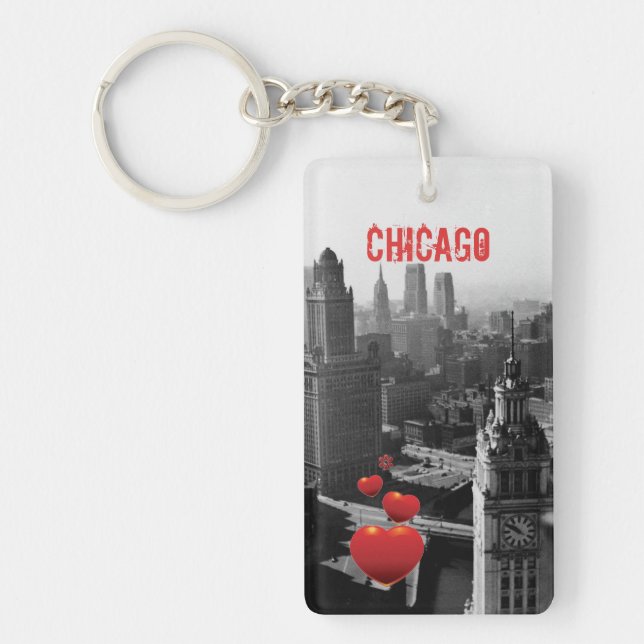 Chicago Skyline1930's from Above view Photograph Keychain (Front)