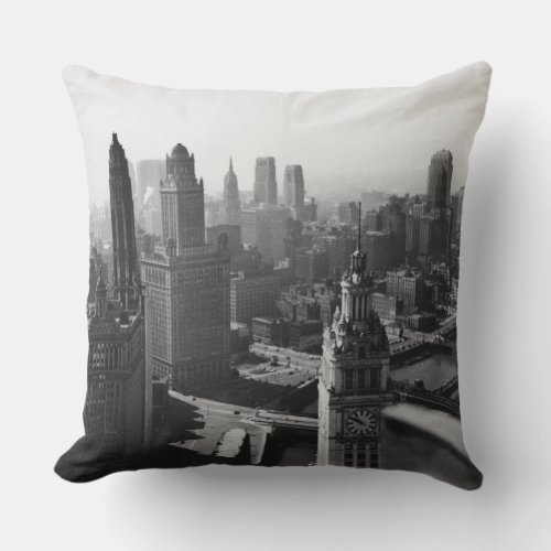 Chicago Skyline1930s from Above view Photograph Outdoor Pillow