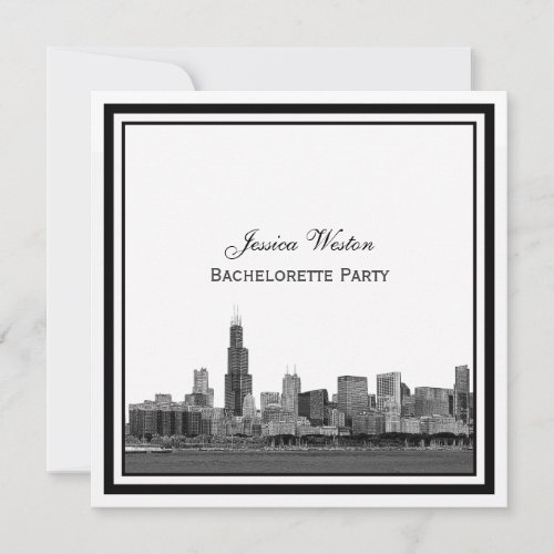 Chicago Skyline #2 Etched Framed Bachelorette Personalized Announcements