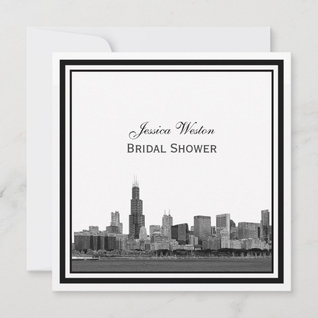 Chicago Skyline #2 Etched Framed Bridal Shower Invitation (Front)