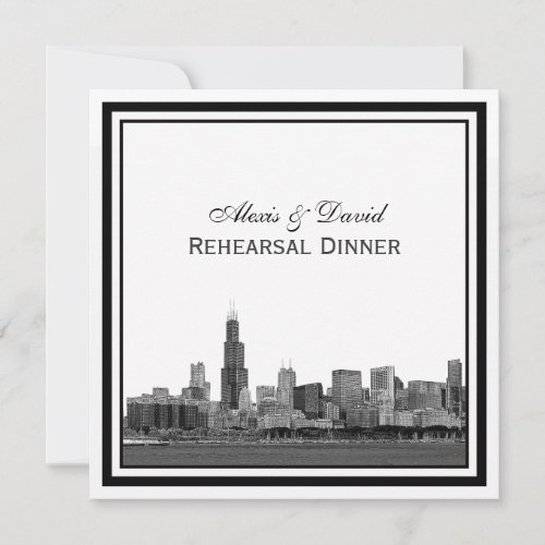 Chicago Skyline #2 Etched Framed Rehearsal Dinner Personalized Announcements