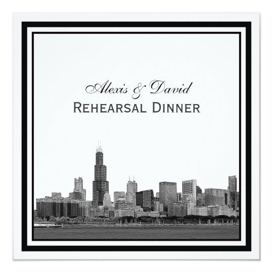 Chicago Skyline #2 Etched Framed Rehearsal Dinner Invitation