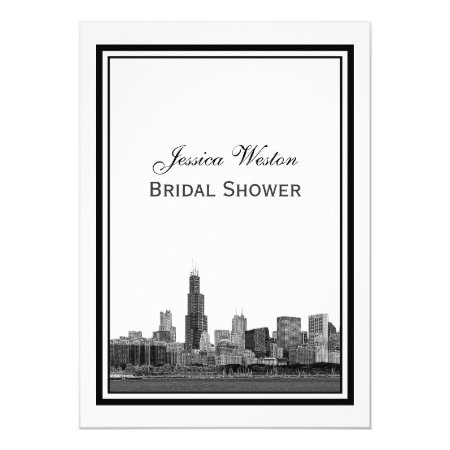 Chicago Skyline #2 Etched Framed V Bridal Shower Invitation