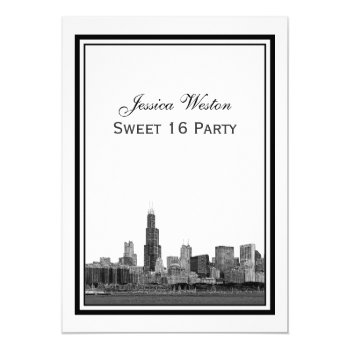 Chicago Skyline #2 Etched Framed V Sweet 16 Invitation by NYCisMyMuse at Zazzle
