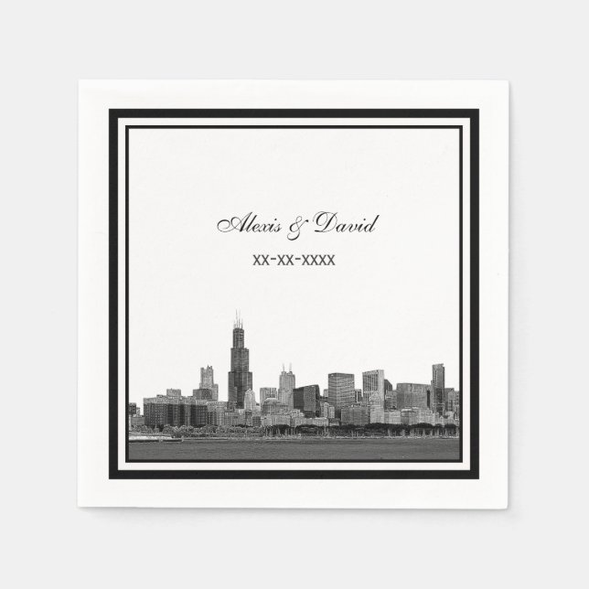 Chicago Skyline #2 Etched Framed Wedding Napkins (Front)