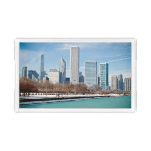 Chicago skyline across frozen Lake Michigan Acrylic Tray