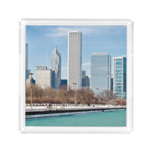 Chicago skyline across frozen Lake Michigan Acrylic Tray