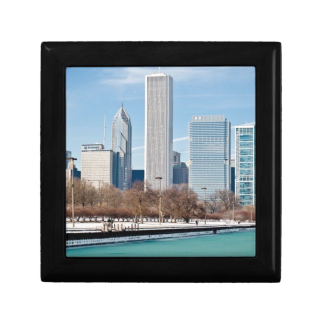 Chicago skyline across frozen Lake Michigan Jewelry Box (Front)