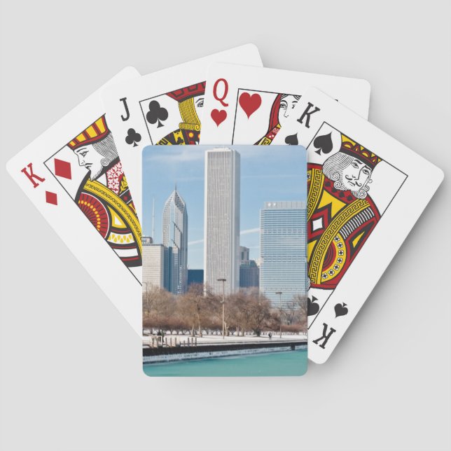 Chicago skyline across frozen Lake Michigan Poker Cards (Back)