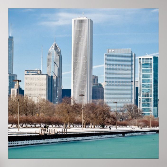 Chicago Skyline Across Frozen Lake Michigan Poster Zazzle Com