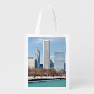 Chicago skyline across frozen Lake Michigan Reusable Grocery Bag