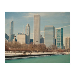 Chicago skyline across frozen Lake Michigan Wood Wall Decor