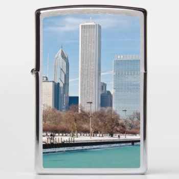 Chicago Skyline Across Frozen Lake Michigan Zippo Lighter by iconicchicago at Zazzle