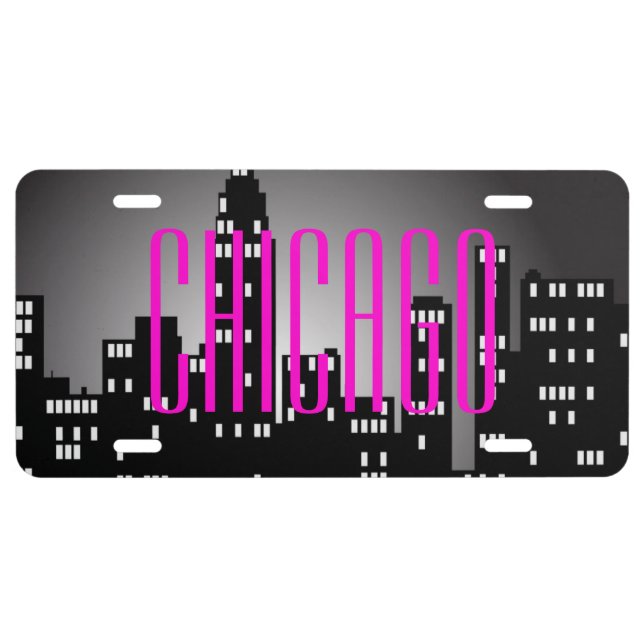 Chicago Skyline Aluminum License Plate (Front)