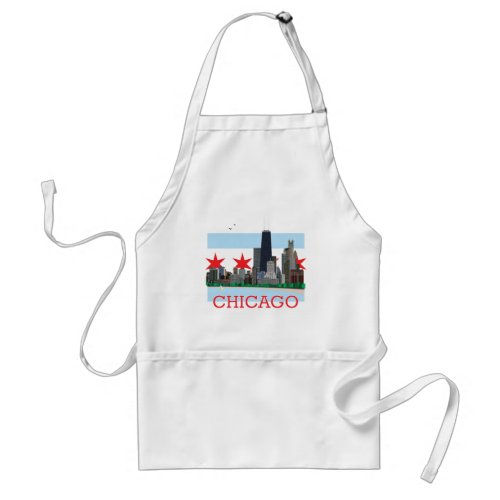 Chicago Skyline and City Flag Adult Apron