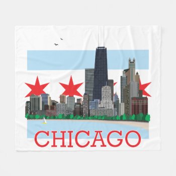Chicago Skyline And City Flag Fleece Blanket by judgeart at Zazzle