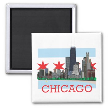 Chicago Skyline And City Flag Magnet by judgeart at Zazzle