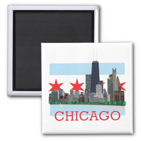 Chicago Skyline And City Flag Magnet