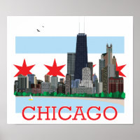 Chicago Skyline and City Flag