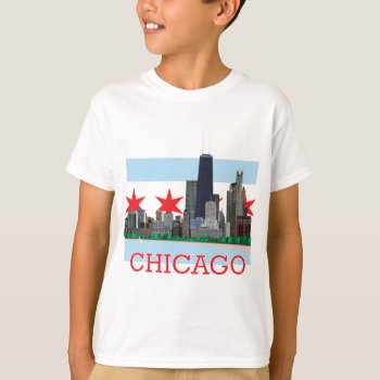 Chicago Skyline And City Flag T-shirt by judgeart at Zazzle