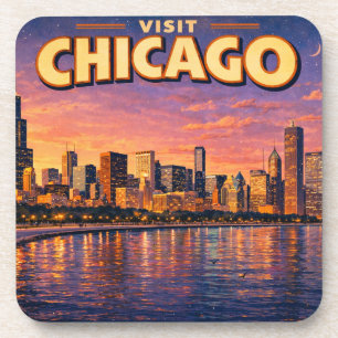 Chicago skyline and Lake Michigan in the evening Beverage Coaster