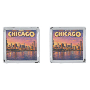 Chicago skyline and Lake Michigan in the evening Cufflinks