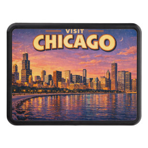 Chicago skyline and Lake Michigan in the evening Hitch Cover