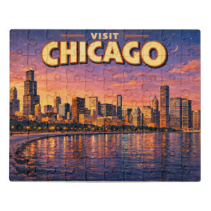 Chicago skyline and Lake Michigan in the evening Jigsaw Puzzle