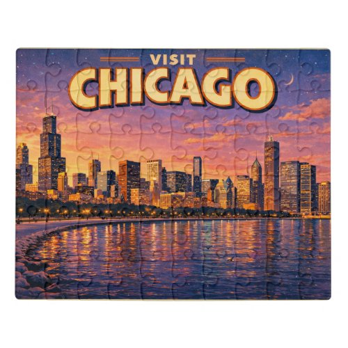 Chicago skyline and Lake Michigan in the evening Jigsaw Puzzle