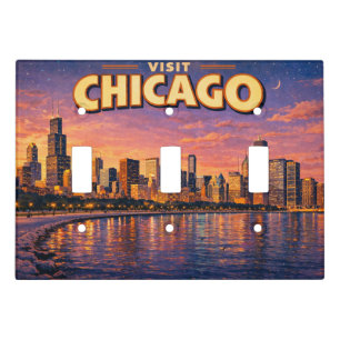 Chicago skyline and Lake Michigan in the evening Light Switch Cover