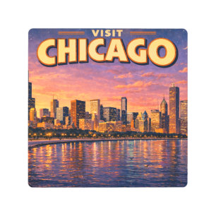 Chicago skyline and Lake Michigan in the evening Metal Print